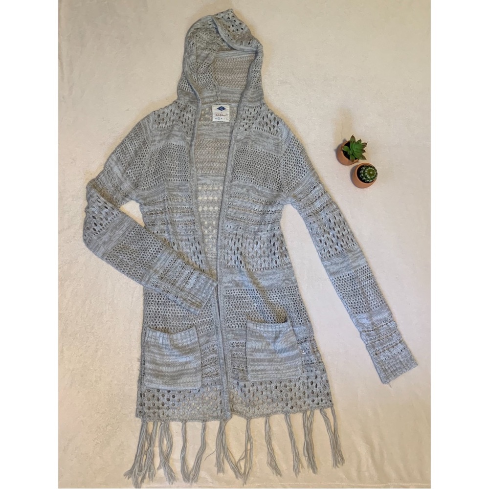 Wild Blue Sadie Robertson Gray Hooded Fringe Boho Cardigan